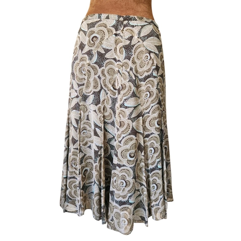 Context Petite Skirt 100% Silk Floral‎ Size 4P Lined Y2K Zip Closure Brown Tan